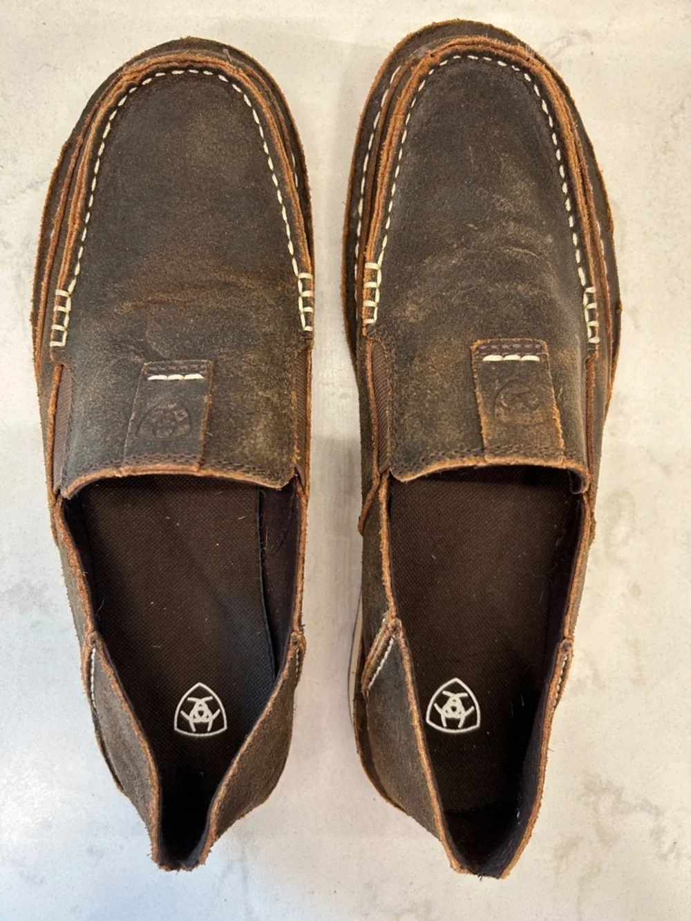 ARIAT MEN'S ROUGH OAK CRUISER SHOES - MOC TOE Boat Shoe Loafers Brown Leather 9D